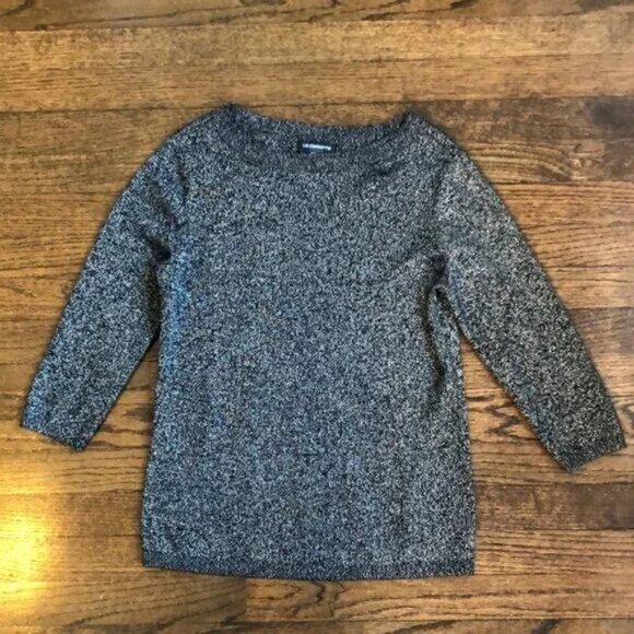 Liz Claiborne Career Silver Black Shiny Sweater Medium Petite - Picture 4 of 8